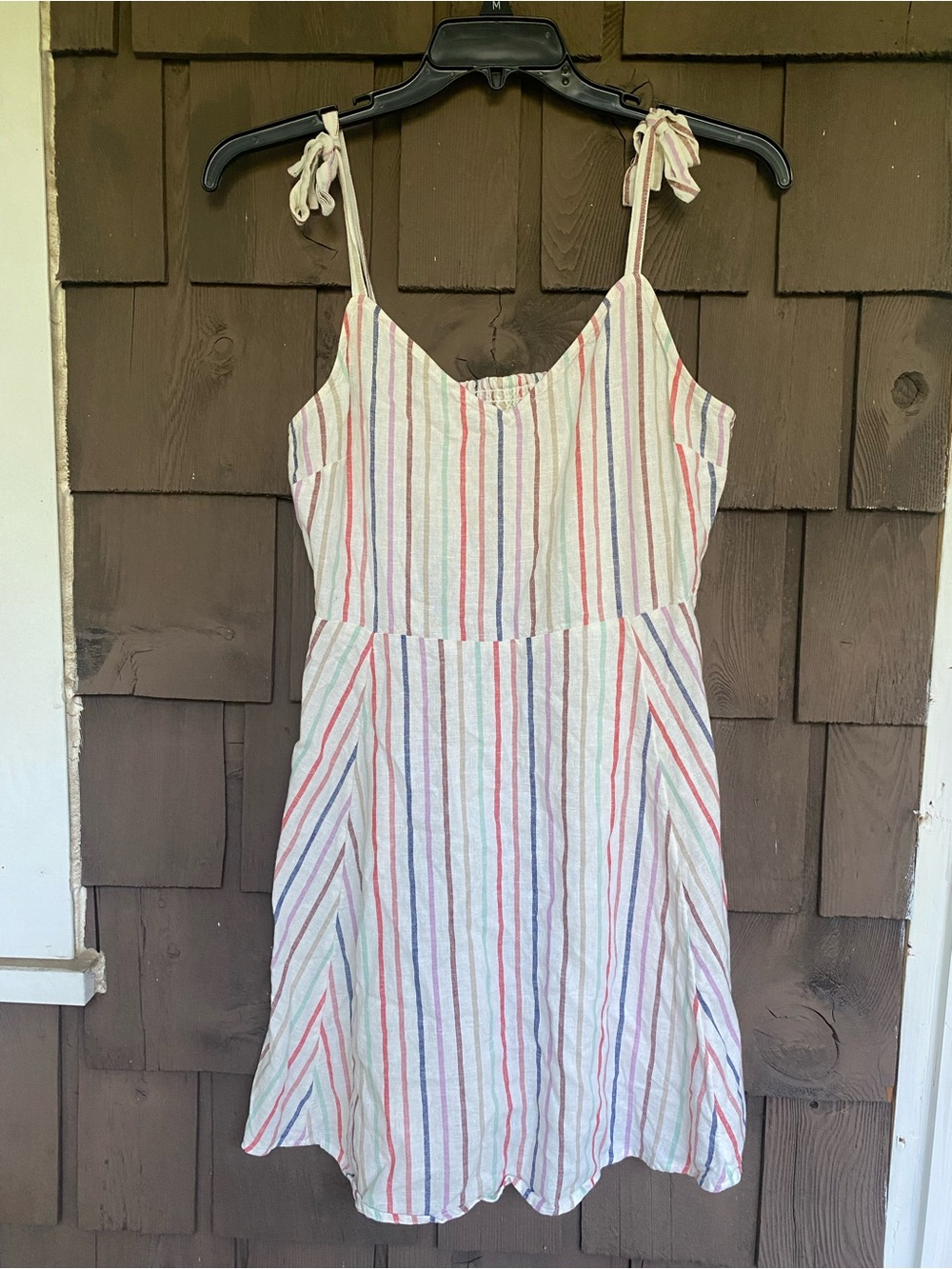 LG Striped Tie-Shoulder Mini Dress in White with Multicolor Stripes